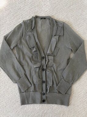 J.Crew Women's Ruffle-Front Grey Button Cardigan Size S